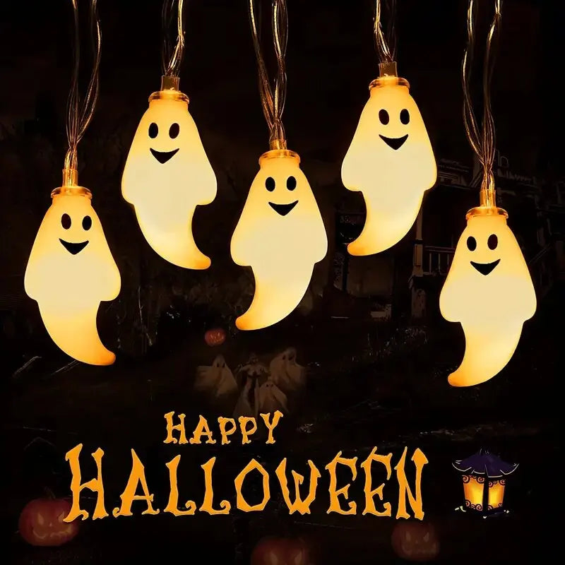 Guirlande lumineuse LED d'Halloween à piles, lampe de décoration intérieure extérieure, lumières fantômes pour la maison, les fêtes, les festivals