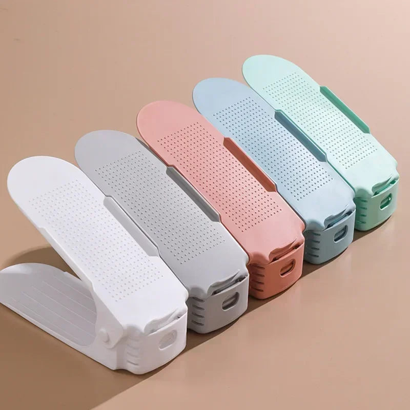 Organizador de zapatos apilable ajustable de 5/10 piezas, ranuras para zapatos, ahorrador de espacio, soporte de estante de zapatos de doble piso para organización de armario