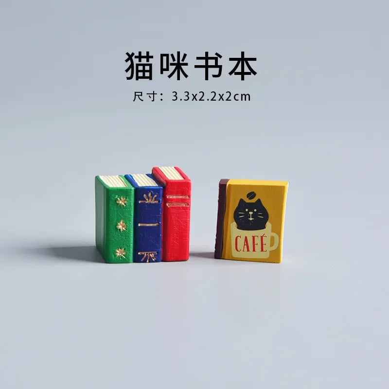 ZAKKA Miniaturas Estudio Estantería Decoración Hogar Lindo Gato de Dibujos Animados Retro Escritorio Gramófono Adorno Artesanía Accesorios Casa de Muñecas Juguete Regalo