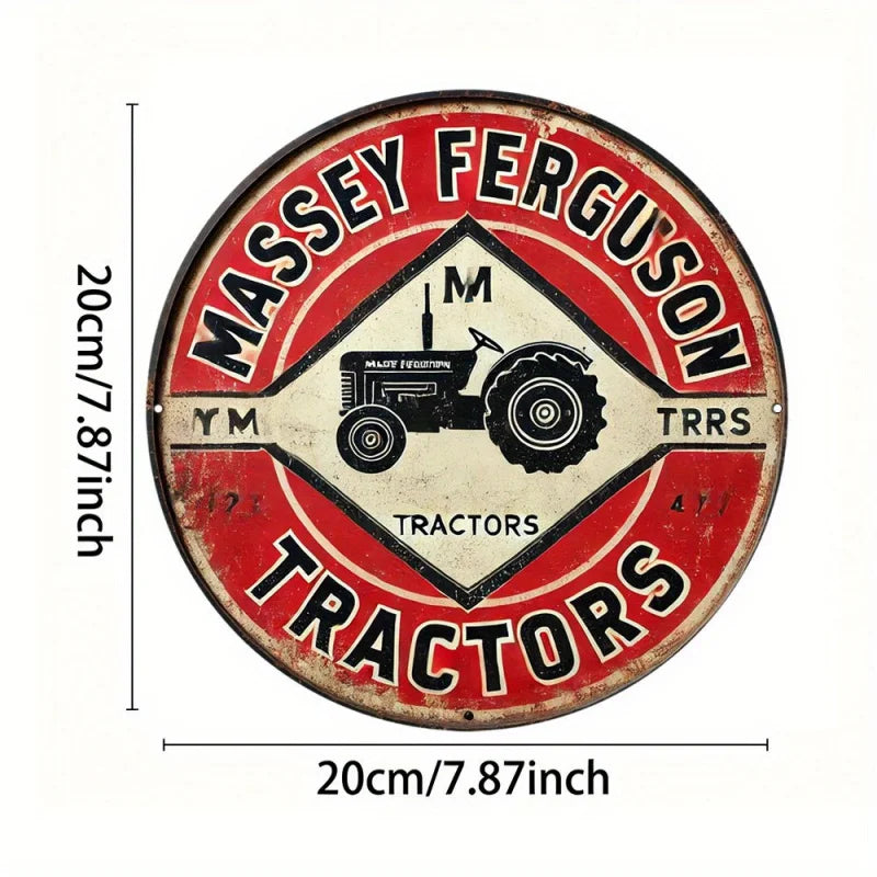 Letrero rústico vintage redondo de metal y aluminio de 1 pieza | Placa de estaño de tractor Massey Ferguson para decoración de pared | Retro, multiusos