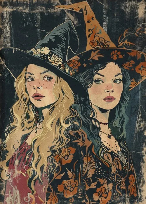 Estampa artística de bruja, bruja con luna llena, decoración de pared, pintura de brujas en la oscuridad, decoración de pared, póster de lienzo, decoración romántica oscura