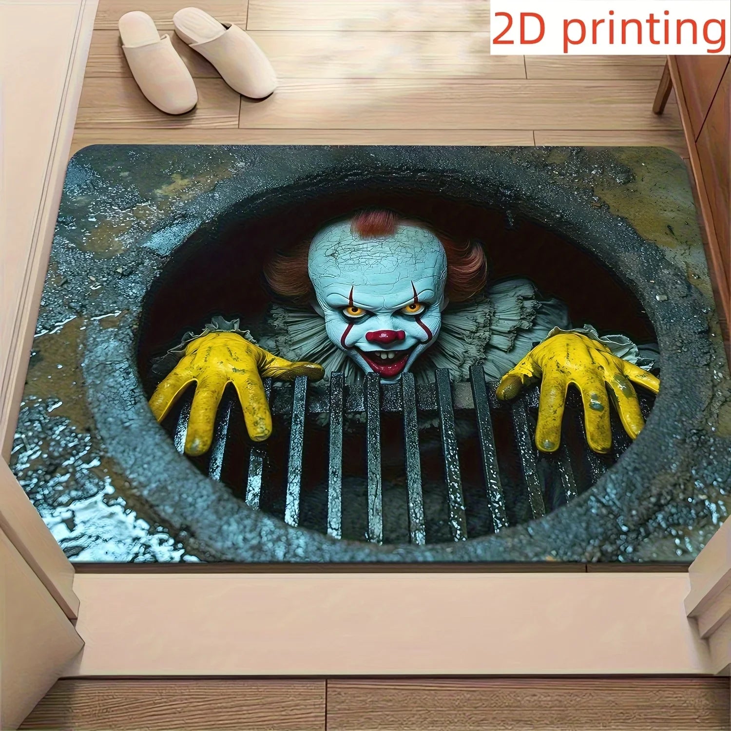 VIKAMA Felpudo de Halloween con temática de payaso de terror, diseño de tapa de alcantarilla, alfombrilla antideslizante para entrada, decoración de Halloween, alfombra personalizada