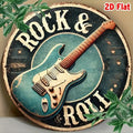 Señal de hojalata de metal de aluminio, con temática de guitarra de rock and roll, 2D PLANA, 1 pieza, arte de pared grabado en lámina para el hogar y la oficina