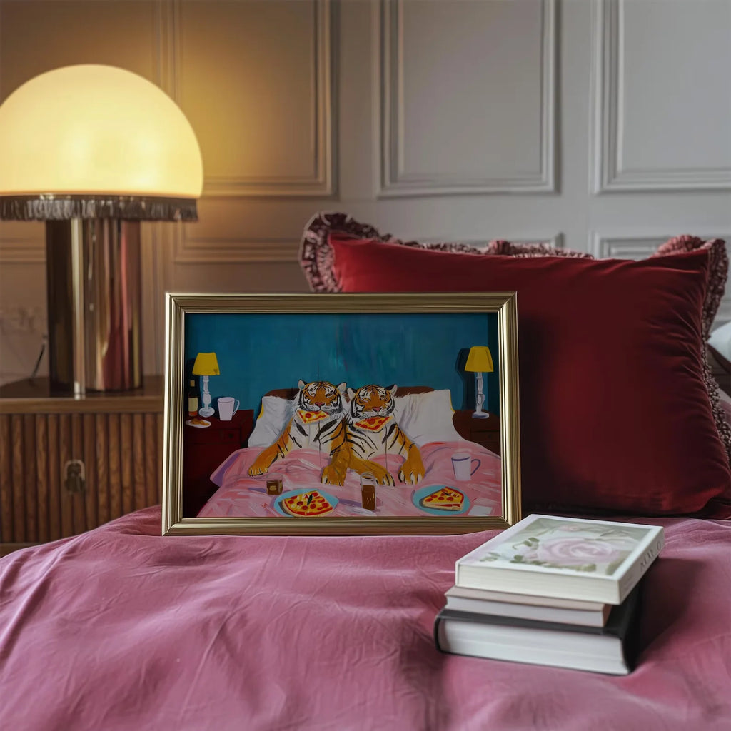 Cuadro de Arte de Pared Tigre Pizza: Arte de Pared Retro Decoración Dopamina, Impresión de Arte de Creatividad, Impresión Grande para el Hogar