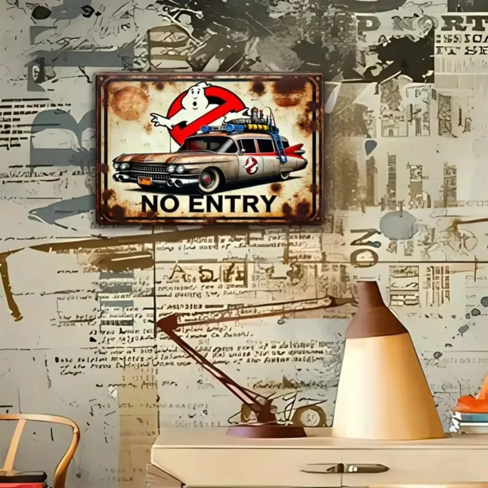 Décoration Murale Métallique Rétro Ghostbusters | Décoration Cinéma Iconique pour Espaces Thématiques | Facile à Installer et Durable pour la Maison