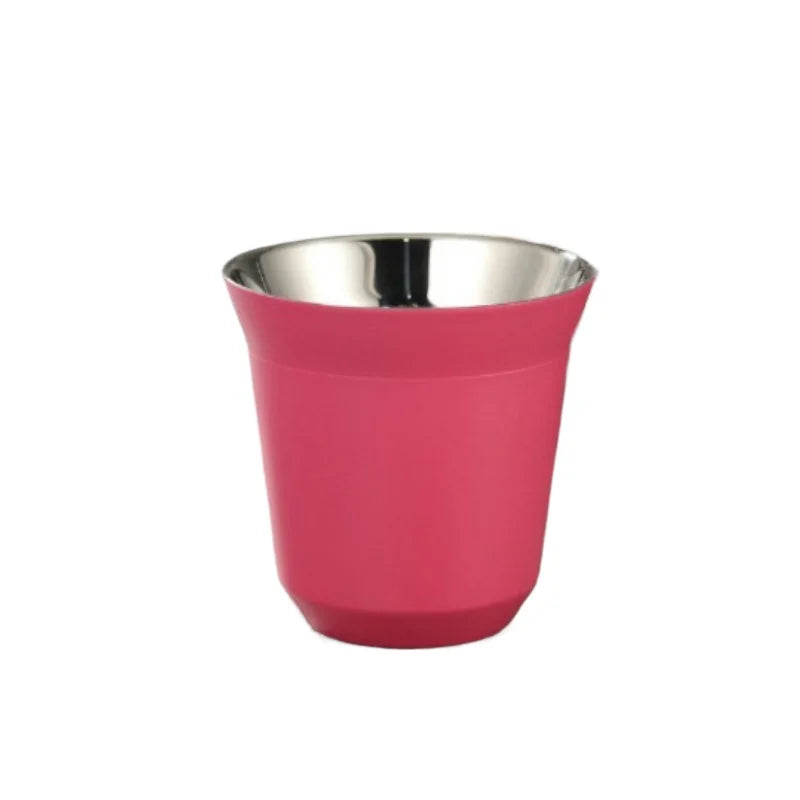 Nouvelle tasse à café capsule à double paroi en acier inoxydable, fond plat, simple et estival, couleur unie de haute qualité.