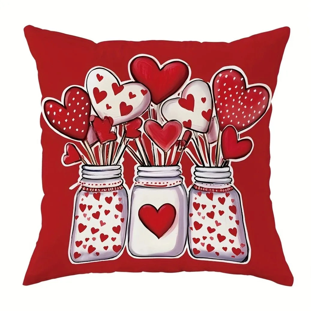VIKAMA Diseño Corazón Rojo, Funda de Cojín Decorativa para el Día de San Valentín y Bodas, Funda de Almohada Lavable, Para Sofás y Dormitorios