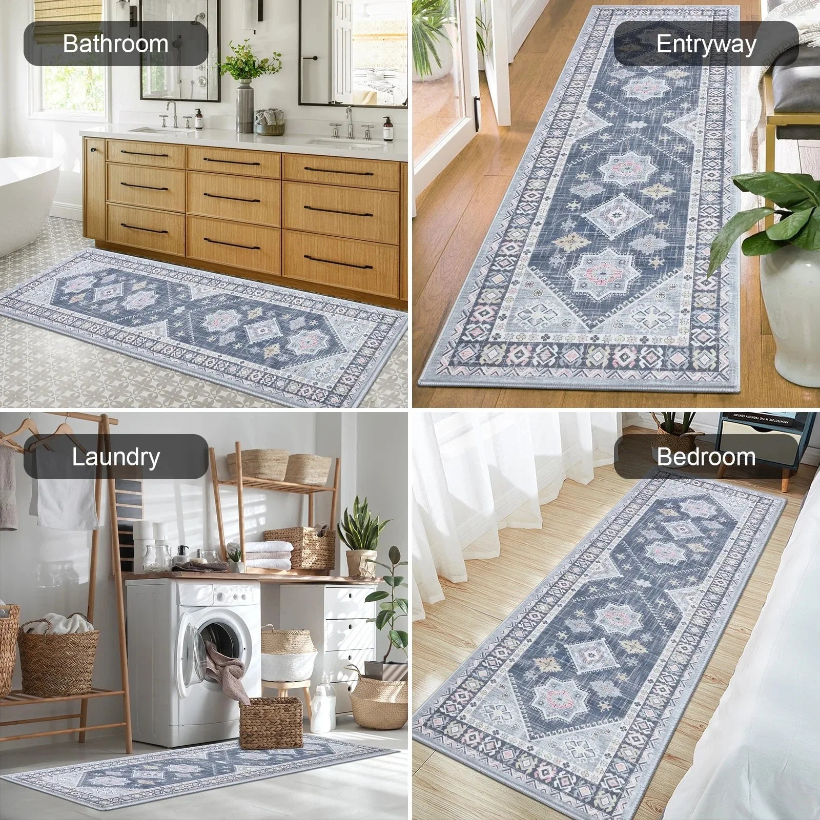 VIKAMA Alfombra de terciopelo de cristal bohemio, resistente a la suciedad y fácil de cuidar, para pasillo, alfombra completa, balcón alfombrado, decoración del hogar