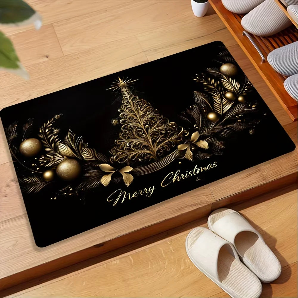 Alfombra de Navidad VIKAMA, felpudo suave, alfombra de árbol de Navidad romántica para sala de estar, alfombra para dormitorio, felpudo de bienvenida para exteriores