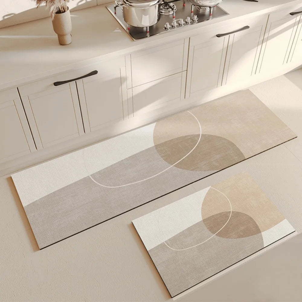 VIKAMA Juego de 2 alfombrillas de cocina beige claro, absorbentes de agua, antideslizantes, estilo escandinavo, para decoración del hogar