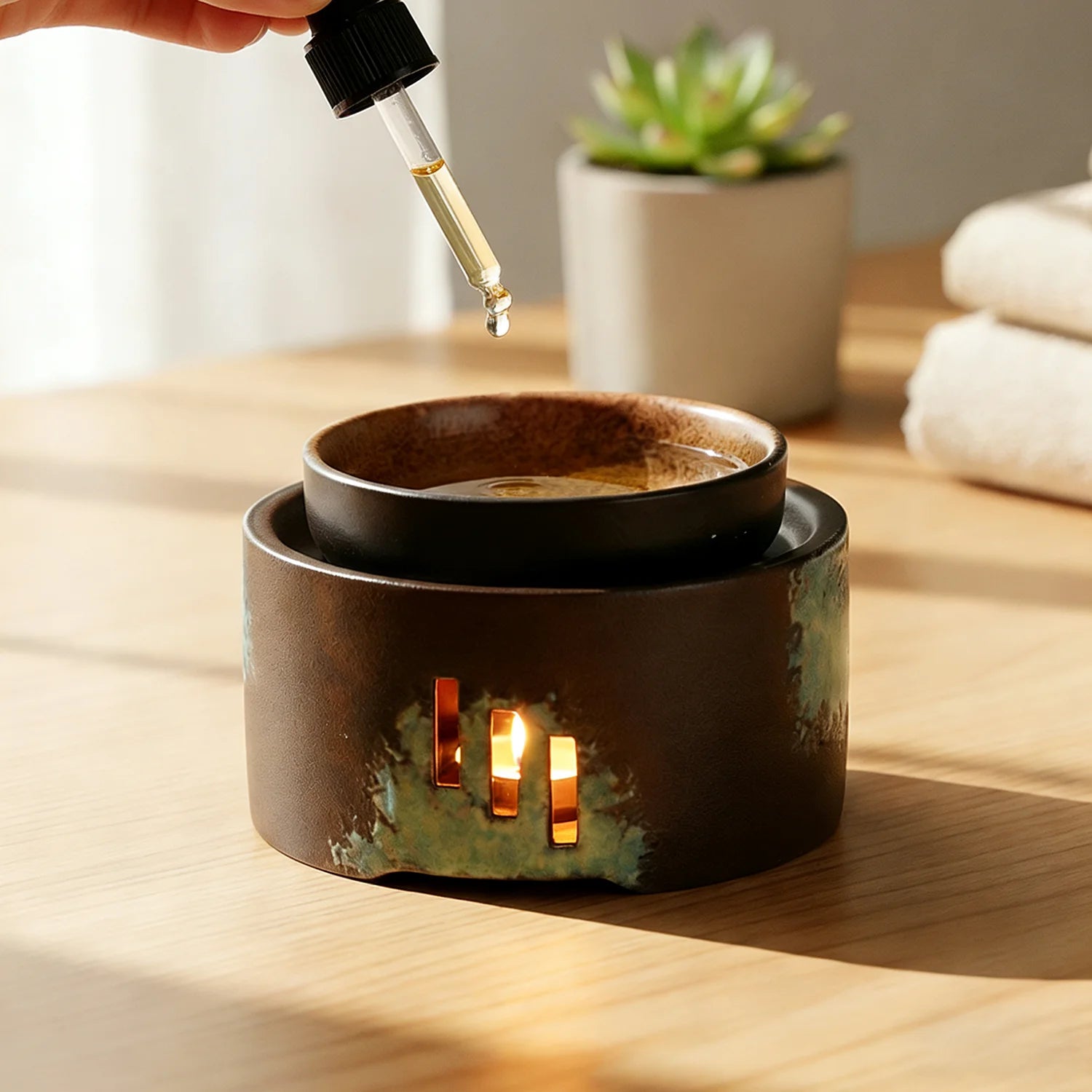 Ceramic Essential Oil Burner Wax Melt Warmer Burner Candle Heating Holder Essential Oil Diffuser for Spa Aromatherapy