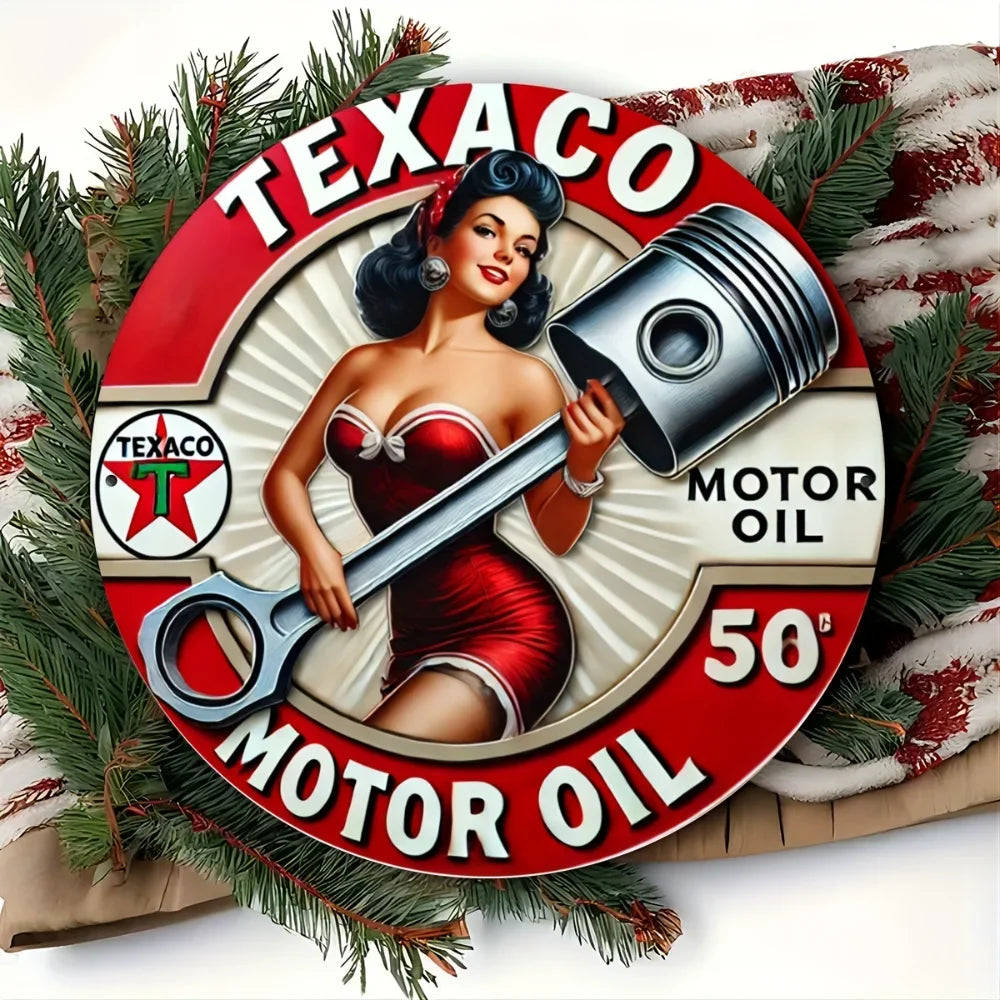 Collectors Choice Vintage Texaco Petroleum Round Metal Sign Outdoor Wall Decor for Garage Porch Home Cafe Bar Club Farmhouse
