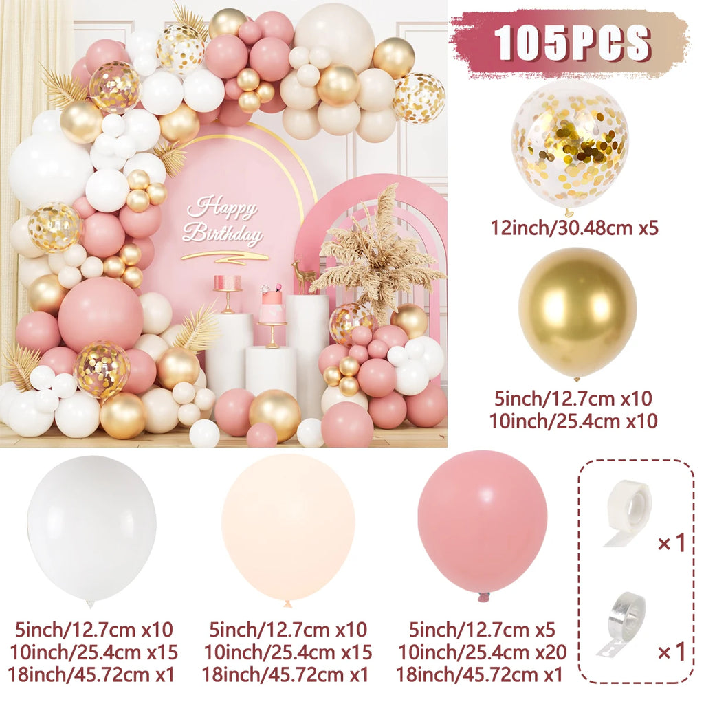 Kit de guirnalda de globos Retro rosa blanco dorado, arco, decoración para fiesta de cumpleaños, baby shower de niños, suministros para fiesta de boda, globos de látex