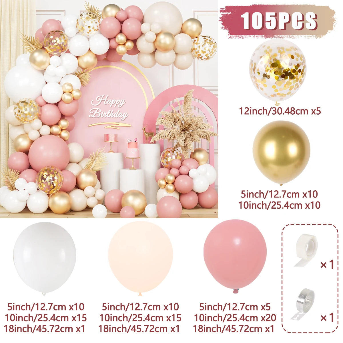 Kit de arco de guirnalda de globos de oro rosa, decoración para fiestas de cumpleaños, bodas, niñas, suministros de globos para baby shower, látex