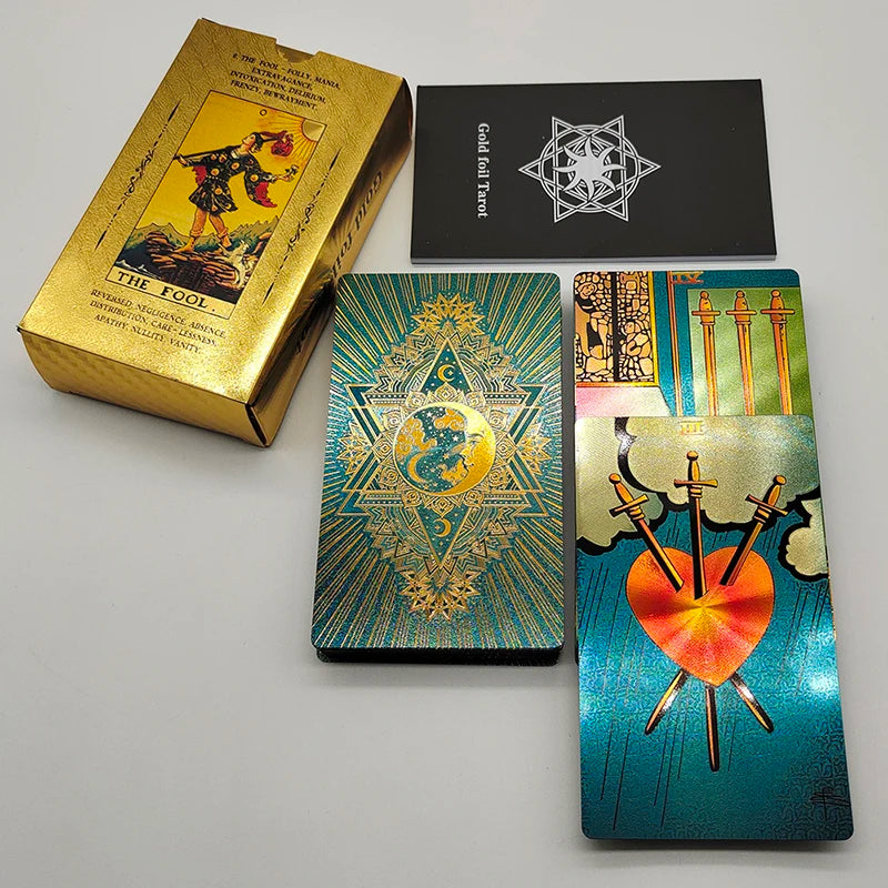 Mazo de Tarot de Lámina de Oro de Lujo que Vale la Pena con un Bonito Paquete de Plástico Juego de Mesa de Cartas de Oráculo para Principiantes