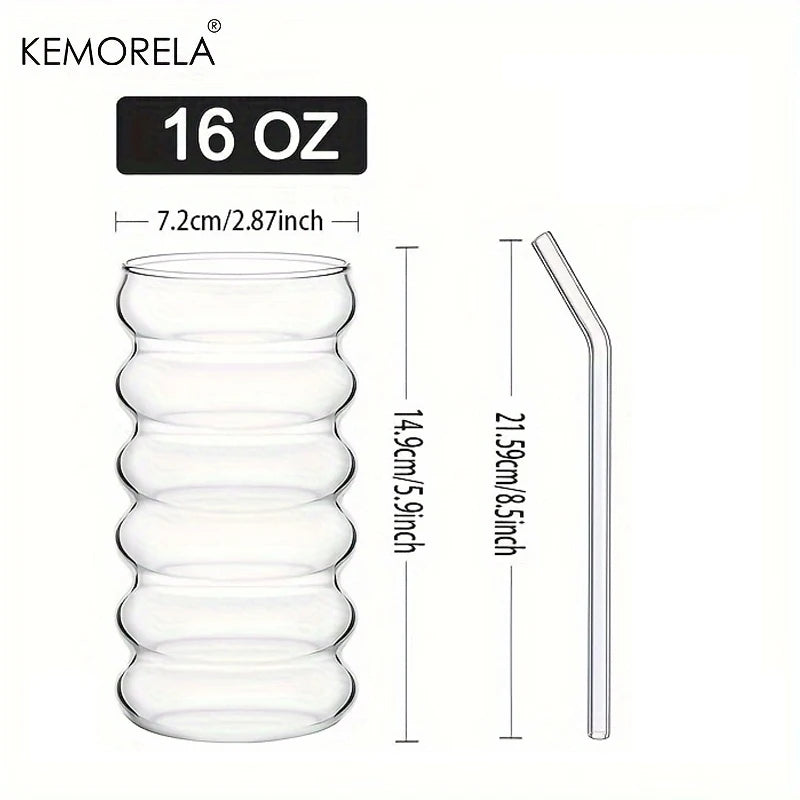 500ML 1/2/4PCS Wave Shape Beverage Glasses With Straws Vintage Glass Cups Ripple Drinking Glasses for Wine Champagne Cocktail