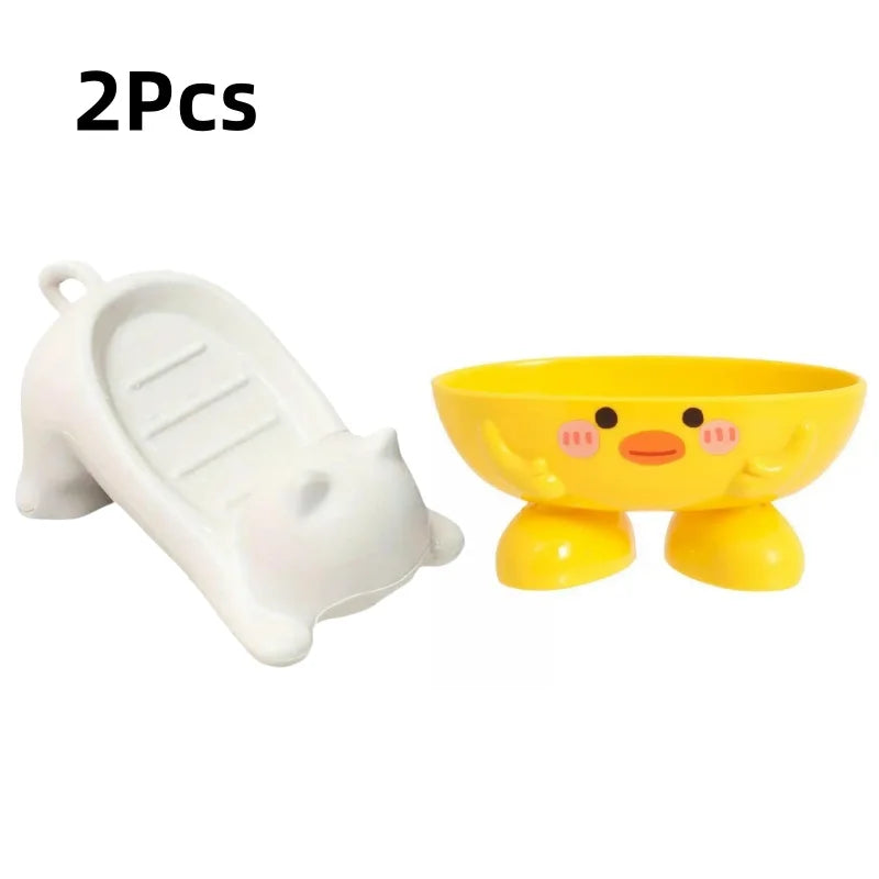 Porte-savon mignon en forme de chat de dessin animé avec drainage, support en plastique pour salle de bain, idéal pour le rangement de savon et d'éponges, porte-savon décoratif