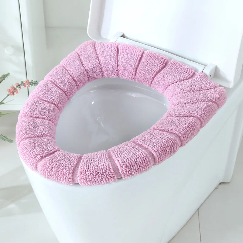 Funda de asiento de inodoro cálida de invierno, alfombrilla de inodoro para baño con asa, cojín grueso suave lavable, accesorios para calentador de inodoro