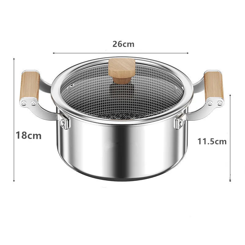 Olla sopera de acero inoxidable Wok antiadherente tipo panal con tapa Sartén Hogar Olla caliente Cocina de inducción Estufa de gas Sartén universal