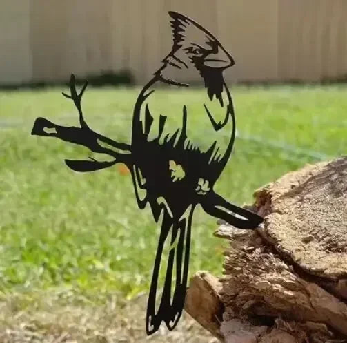Decoración de jardín con árbol y pájaros de metal - Escultura de acero con siluetas de cuervo y búho, decoración de jardín exterior resistente a la intemperie