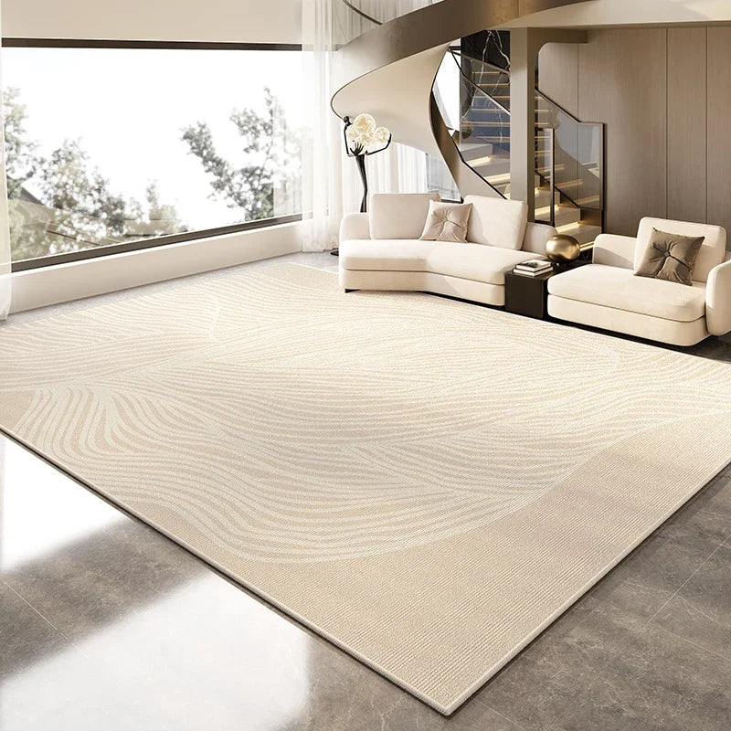 Alfombra minimalista estilo crema VIKAMA para sala de estar de gran tamaño, tapete, sofá, mesa de centro y manta para decoración del hogar