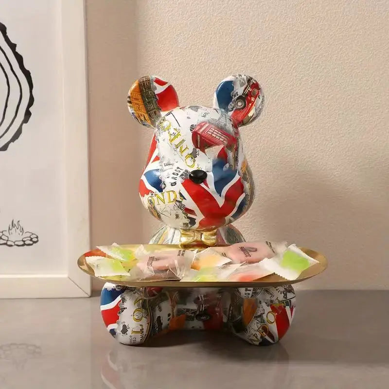 2025 Nouvelle Figurine Ours Graffiti Décoration Maison Statue Animal Étagère Rangement Clés Sculpture Moderne Décoration Table Statues Cadeau