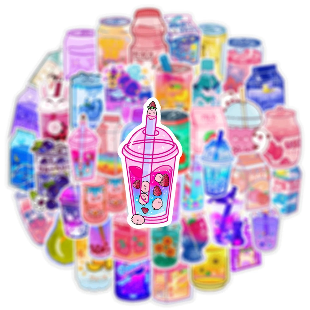 10/30/50 Pièces Autocollants Esthétiques Mignons Boissons INS Dessin Animé pour Scrapbook Ordinateur Portable Téléphone Bagage Agenda Voiture Décoration Autocollant Jouet Enfant