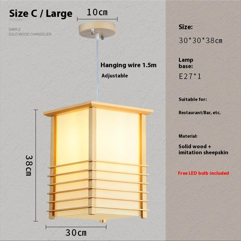 Lámpara Colgante de Madera Maciza para Sala de Estar Comedor Cocina Casa de Huéspedes Estilo Japonés Lámpara de Suspensión Decoración Artística E27