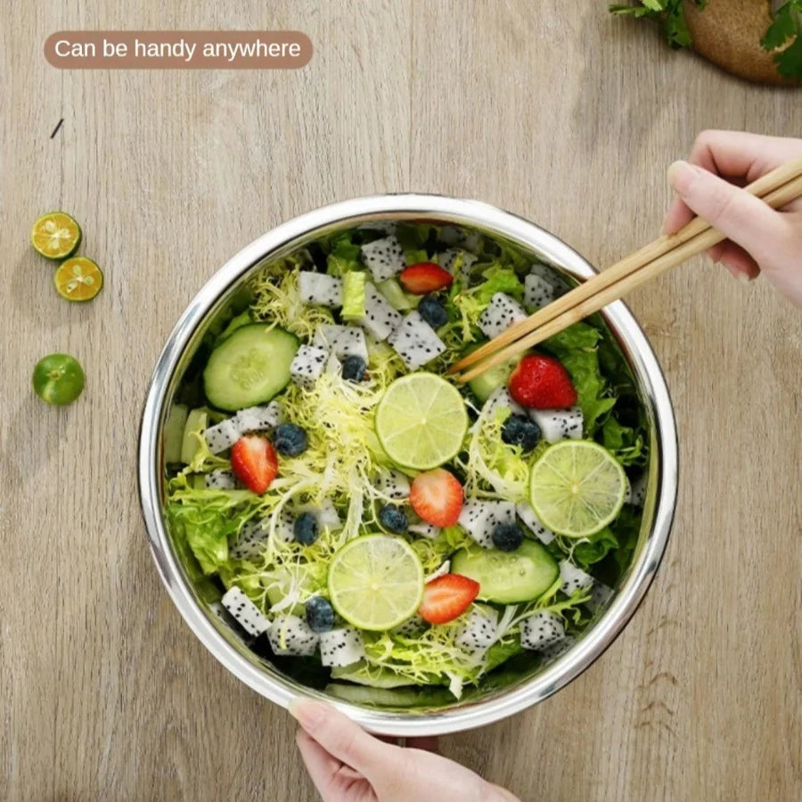 Bol de cuisine rond en acier inoxydable pour la cuisson et le pétrissage, bol à laver les fruits et légumes