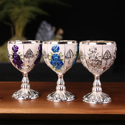 30/40ML Copas de Vino de Aleación de Aluminio Vajilla Retro Cáliz de Estilo Europeo Vintage para Licores, Vodka, Champán, Bar, Decoración del Hogar