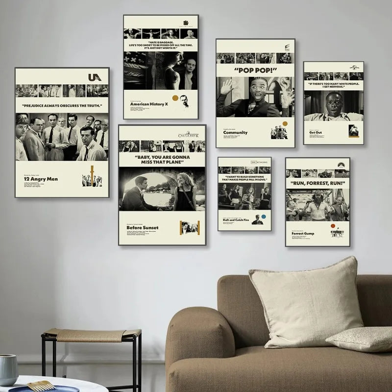 Before Sunset/Forrest Gump/The Golden Girls Movie Poster Mid-Century Modern Art Vintage Minimalist Canvas Wall Art Print Gift