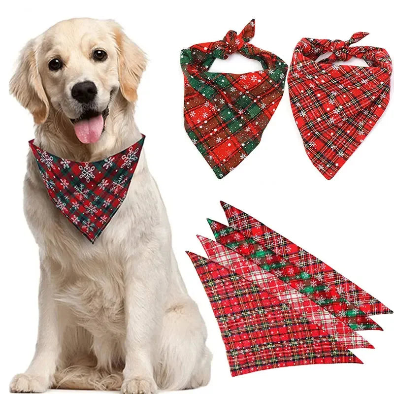 Pañuelos para perros, bufanda grande para mascotas, estampado de nieve navideño, algodón a cuadros, lavable, corbatas de moño, collar para gatos, bufanda grande para perros, accesorios