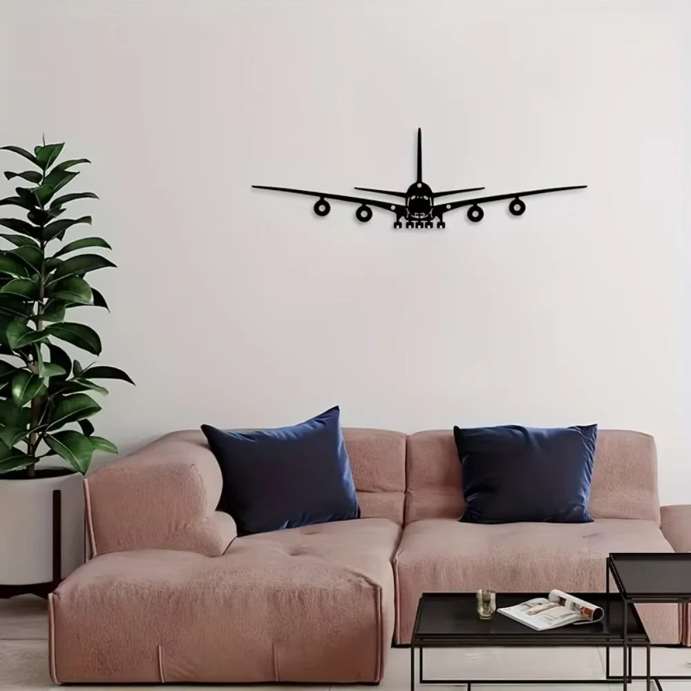 Un cuadro de pared de metal - Diseño de avión Boeing - 15,75 x 4,72 pulgadas - Ideal para la decoración de escenas y como acento metálico elegante
