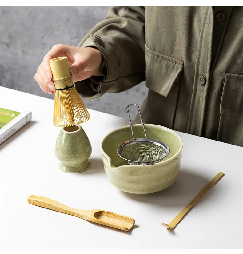 4/5/6 Pièces Ensemble Matcha Fouet en Bambou Cuillère à Thé Bol en Céramique Ensembles de Thé Traditionnels Outils de Fabrication de Thé à Domicile Accessoires Cadeaux d'Anniversaire