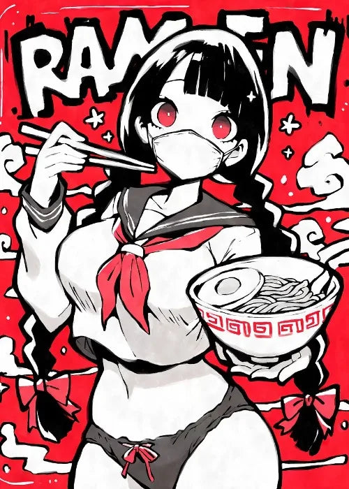 Cat Ear Anime Girl Eating Ramen Poster Aesthetic Anime Ramen Art Prints Japanese Style Cartoon Decor Sexy Girl Canvas Painting