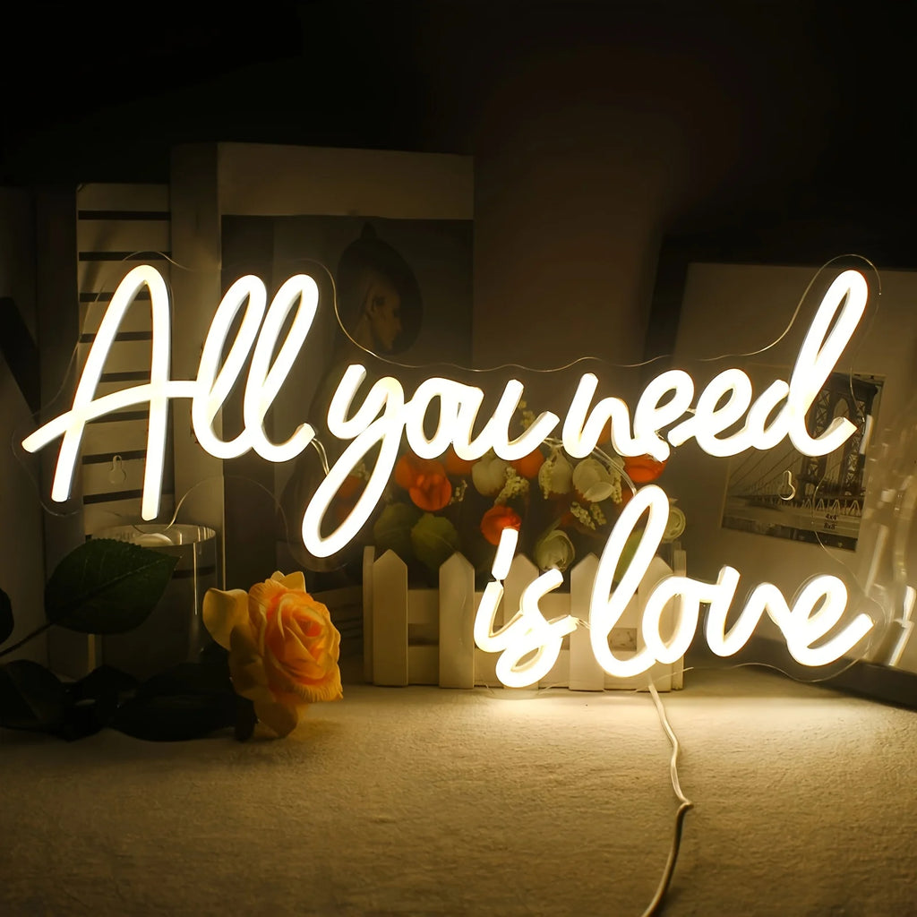 Letrero de neón "All You Need Is Love" Luz de neón LED Decoración de pared para dormitorio Fiesta Cumpleaños Boda Regalo para amigo Alimentado por USB
