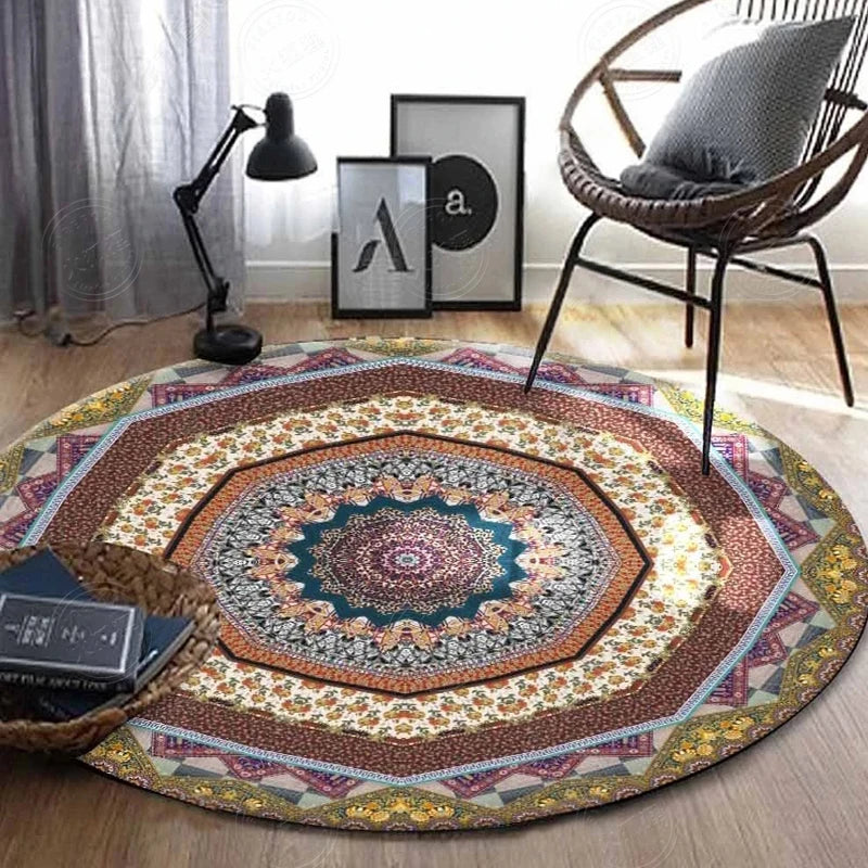 Alfombra Redonda VIKAMA Premium Étnica Vintage Persa Bohemio Sala de Estar Dormitorio Mecedora Alfombra de Suelo Decoración del Hogar