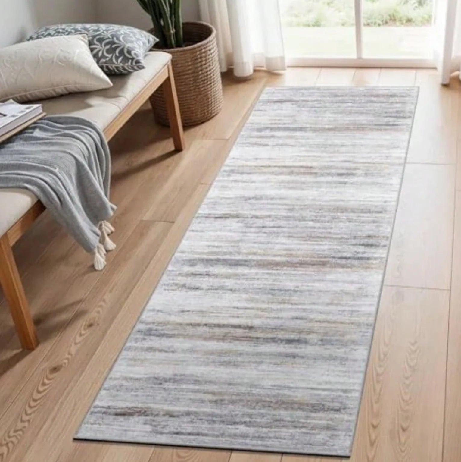 Alfombra Larga Estilo Retro con Patrón Vintage y Rayas Minimalistas, Antideslizante y Duradera para Pasillo, Sala de Estar, Entrada, Decoración del Hogar