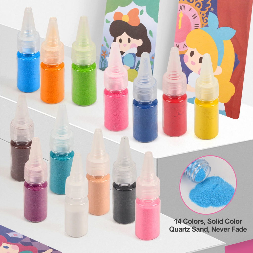 Kit de Arte con Arena DIY Artesanía de Pintura de Arena 14 Colores 12 Tarjetas de Pintura de Arena de Princesas Juguetes Montessori Juguetes Educativos para Niños Regalos