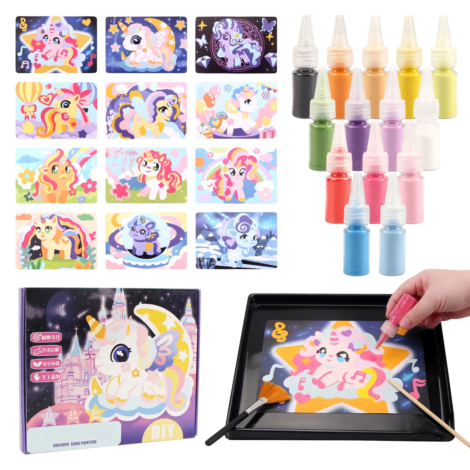 Kit de Arte con Arena DIY Artesanía de Pintura de Arena 14 Colores 12 Tarjetas de Pintura de Arena de Princesas Juguetes Montessori Juguetes Educativos para Niños Regalos