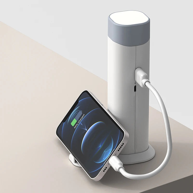 Lámpara de escritorio LED plegable con 3 velocidades de atenuación, protección ocular, carga USB, luz para libros con función de linterna y soporte para teléfono
