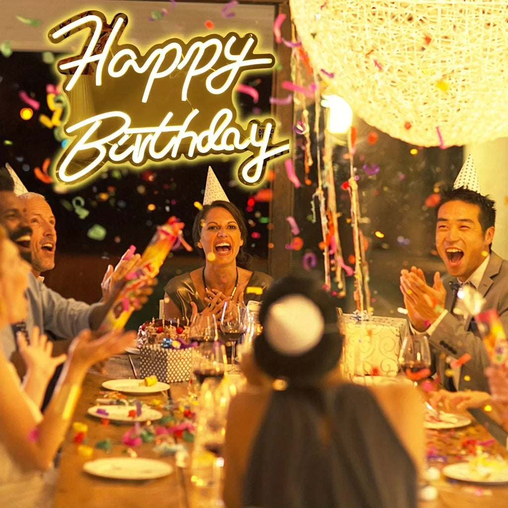 Joyeux Anniversaire Néon Enseigne Néon Joyeux Anniversaire pour Décoration Murale Néon Mural avec Interrupteur Dimmer Fournitures de Fête d'Anniversaire