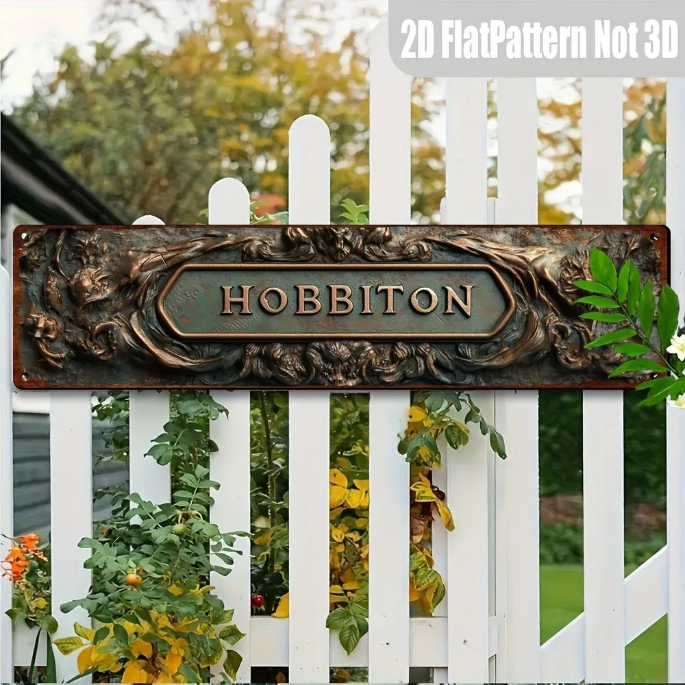 Hobbiton Retro Metal Sign - 4x16" Vintage Floral Wall Decor, Home Cafe Farmhouse Art