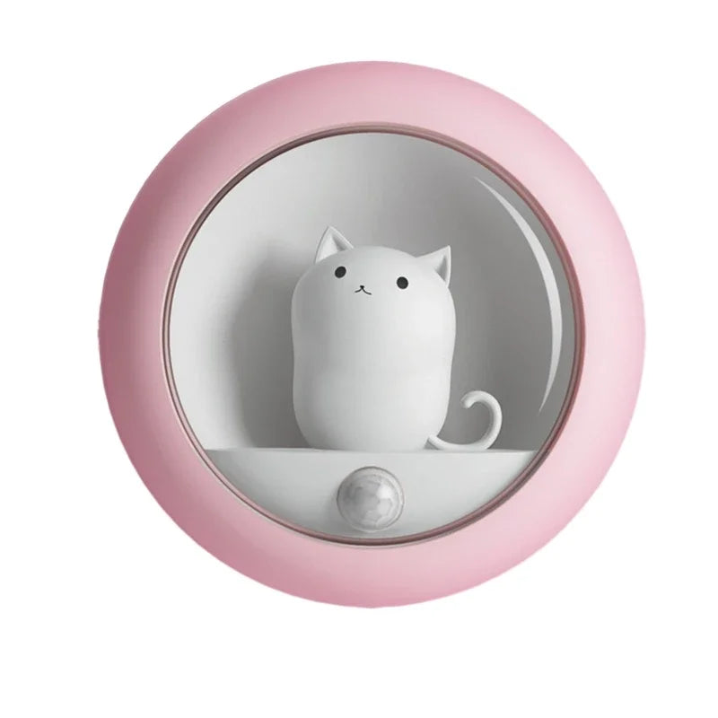 Luz de noche LED inteligente con sensor de movimiento, lámpara creativa de gato, recargable por USB, decorativa para armario, lámpara de pared colgante para dormitorio infantil, linda