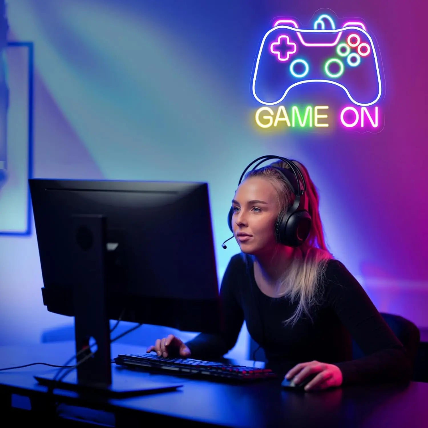 Letrero de neón para gamers, letrero de neón LED "Game On" para decoración de pared de gamers, letrero de neón de luz para dormitorio adolescente, regalos para gamers para niños