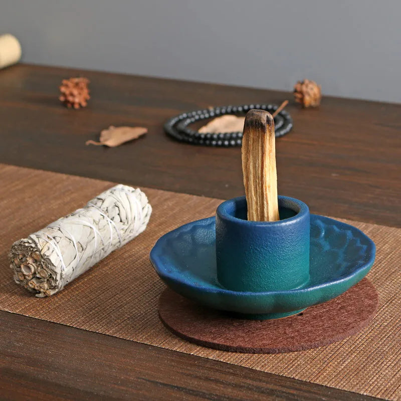 Brûleur d'encens Lotus en céramique pour Palo Santo, porte-encens de sauge, cendrier, plateau attrape-cendres pour la méditation et le yoga