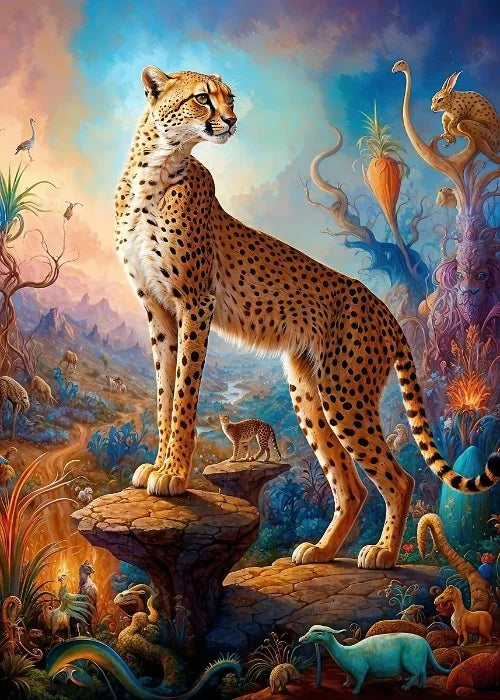 Affiches Animaux Sauvages Safari Surréaliste Décor Mural Esthétique Animal Totem Monde Surréaliste Lion Éléphant Tigre Lapin Renard Impressions sur Toile