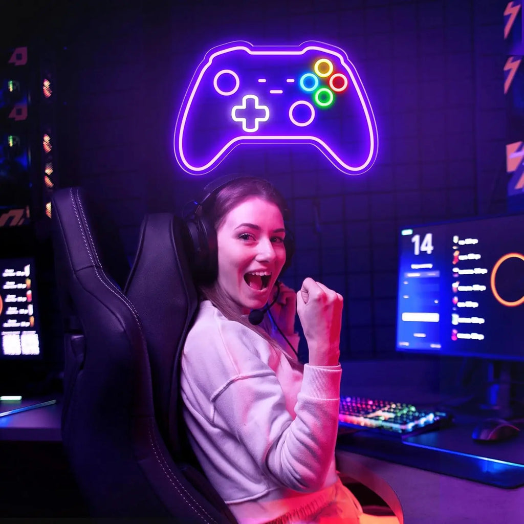 Letrero de neón para gamer con forma de mando LED, letrero de neón USB para decoración de habitación de gamer, el mejor regalo para adolescentes, niños y niñas