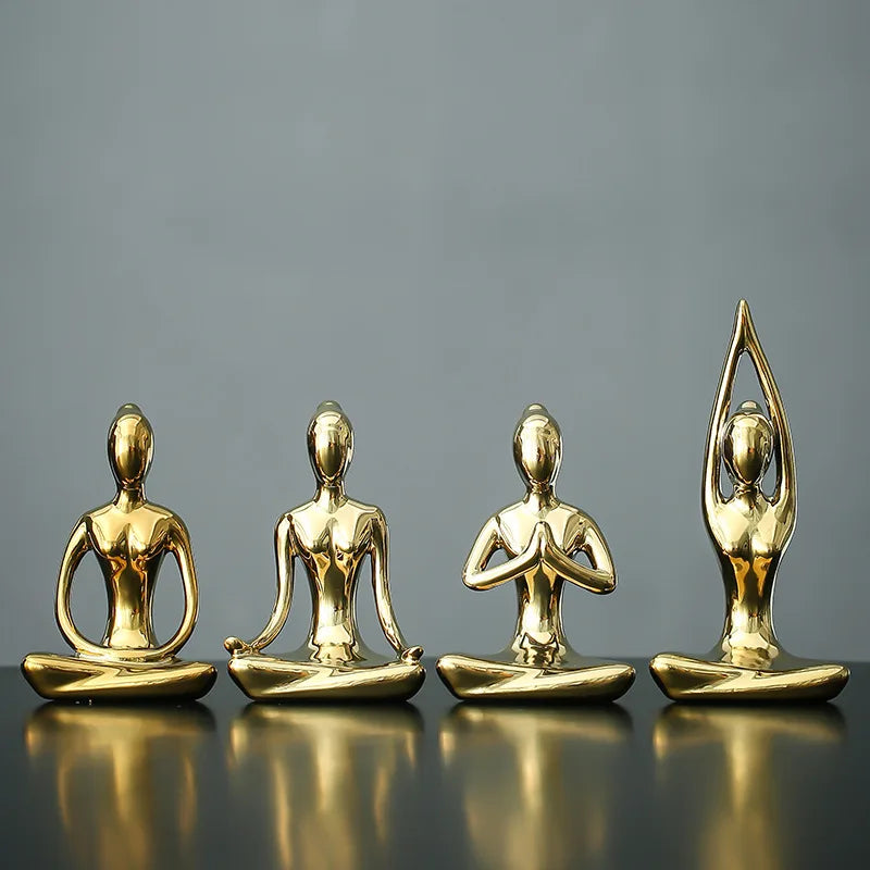 Décoration intérieure Art Abstrait Céramique Poses de Yoga Figurine Porcelaine Femme Statue Bureau Étude Yoga Studio Ornements Décorations