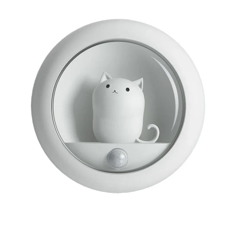 Luz de noche LED inteligente con sensor de movimiento, lámpara creativa de gato, recargable por USB, decorativa para armario, lámpara de pared colgante para dormitorio infantil, linda